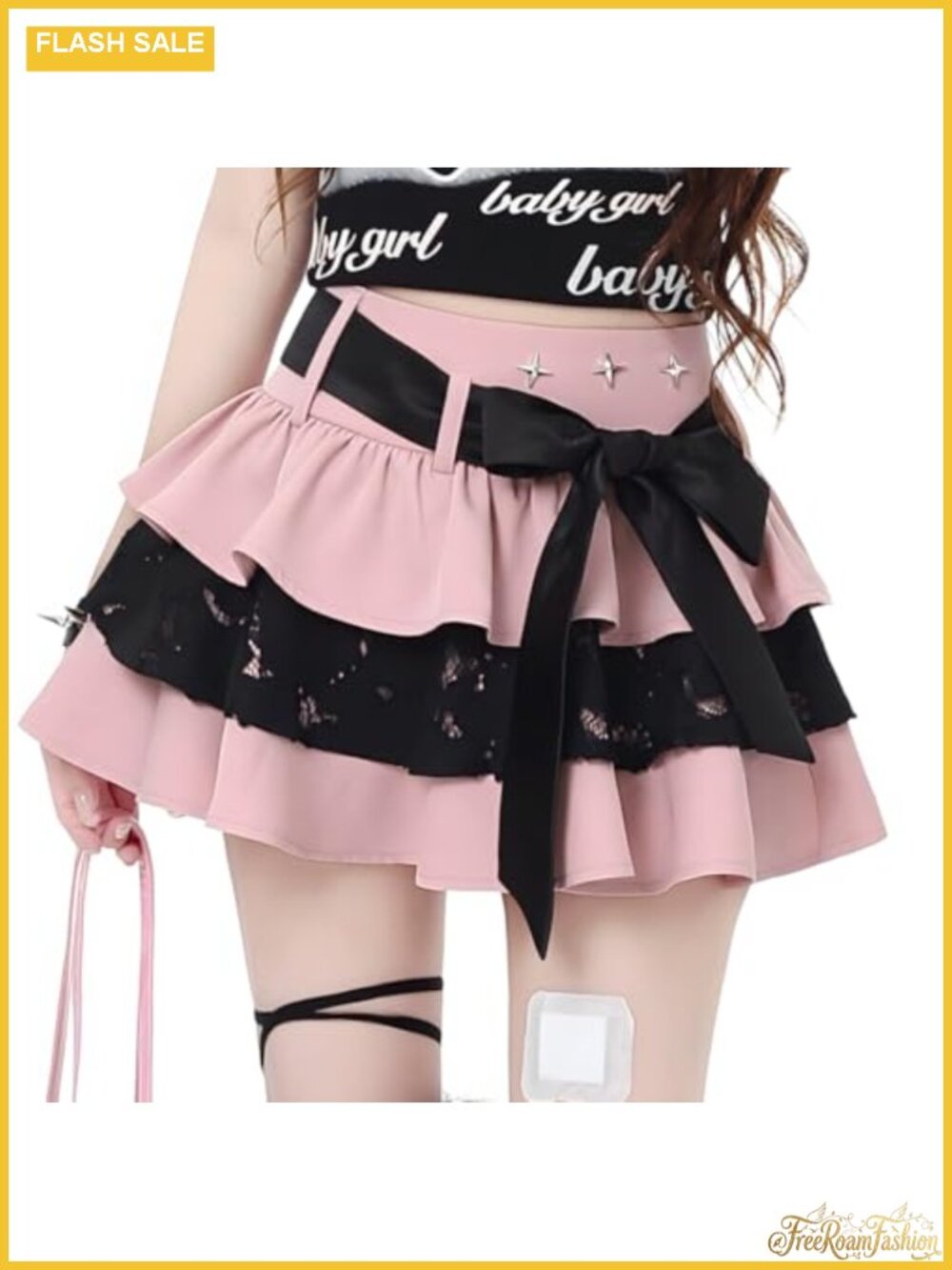 Kawaii Lolita Ribbon High Rise Rivet Lace Layered Ruffle Skirt